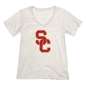 USC Trojans Women's Oatmeal SC Interlock Tri-Blend V-Neck T-Shirt